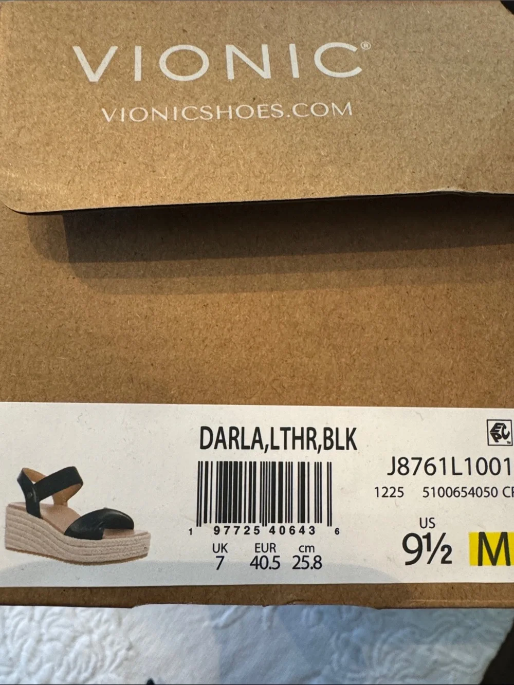 Vionic Darla Black Leather Espadrille Wedge Sandals NIB
